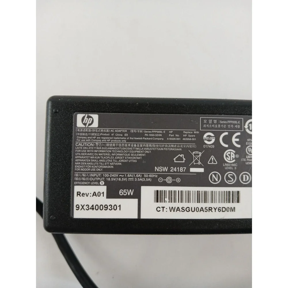 Genuine HP Laptop Charger AC Power Adapter 519329-001 18.5V 3.5A 65W (7.4x5.0mm)